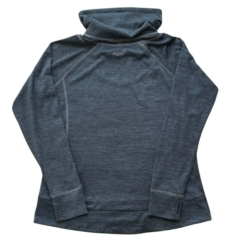 Kuhl Lea Pullover Women's Large Gray Cowl Neck Thumbholes Kangaroo Pocket EUC